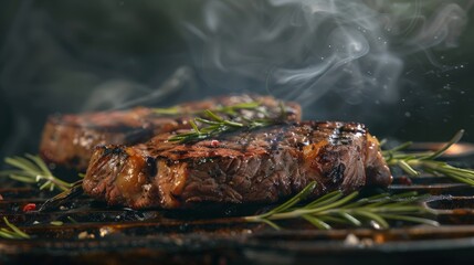 Gourmet Ribeye Steak with Fresh Rosemary, Perfectly Grilled