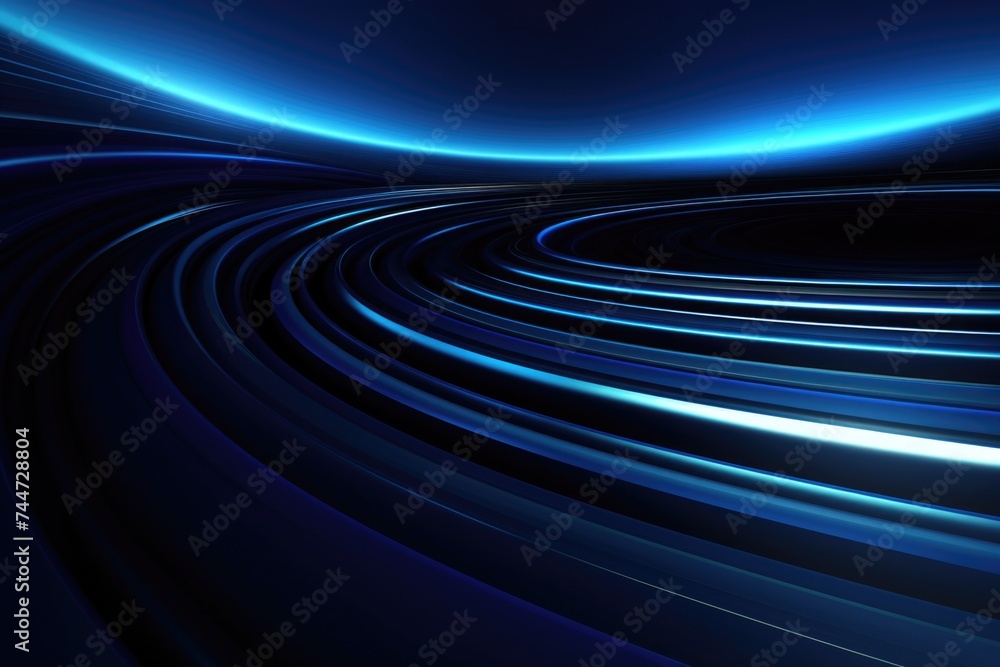 Poster Abstract blue and black background with curved lines. Suitable for graphic design projects