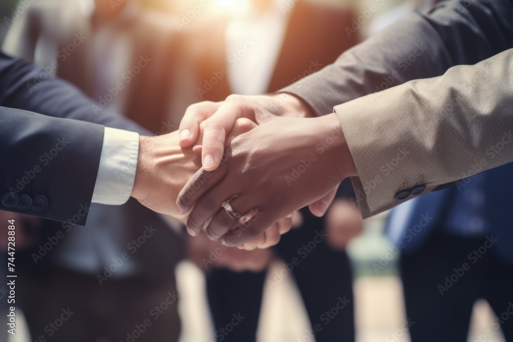 Poster close up image of two people shaking hands, suitable for business concepts