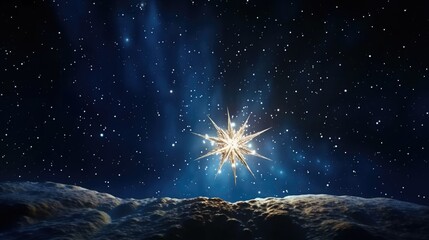A star shining brightly in the night sky. Suitable for astronomy or inspirational concepts - obrazy, fototapety, plakaty
