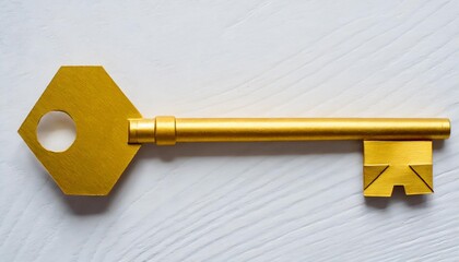 origami paper golden key on a white background