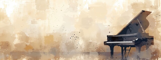a painting of a piano in a room