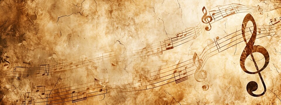 a grungy wall with musical notes