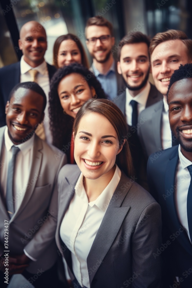 Sticker A group of business people posing for a professional picture. Suitable for business and teamwork concepts