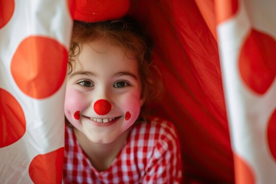Happy Playful Kids, Circus-Themed Fun, Face Painting, Clown Makeup, Children's Room, Laughter,