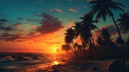 Beautiful sunset scene on a tropical beach, perfect for travel and vacation concepts