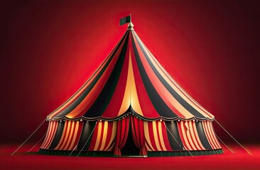 Circus Marquee: Striking circus tent in classic red and yellow hues, evoking a sense of excitement and entertainment..
