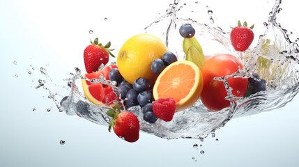 Fresh fruit in a bowl with a splash of water. Ideal for healthy eating concepts