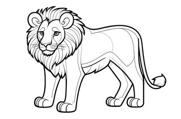 full-length pencil drawing of a lion, outline, logo, illustration on a light background, children's creativity