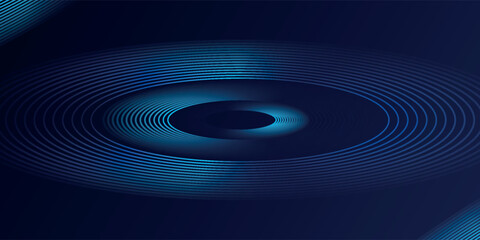 Abstract glowing geometric oval lines on dark blue background. Motion curve lines. Modern futuristic shiny blue lines design.