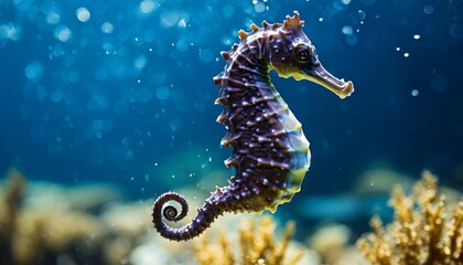 dark blue seahorse underwater world
