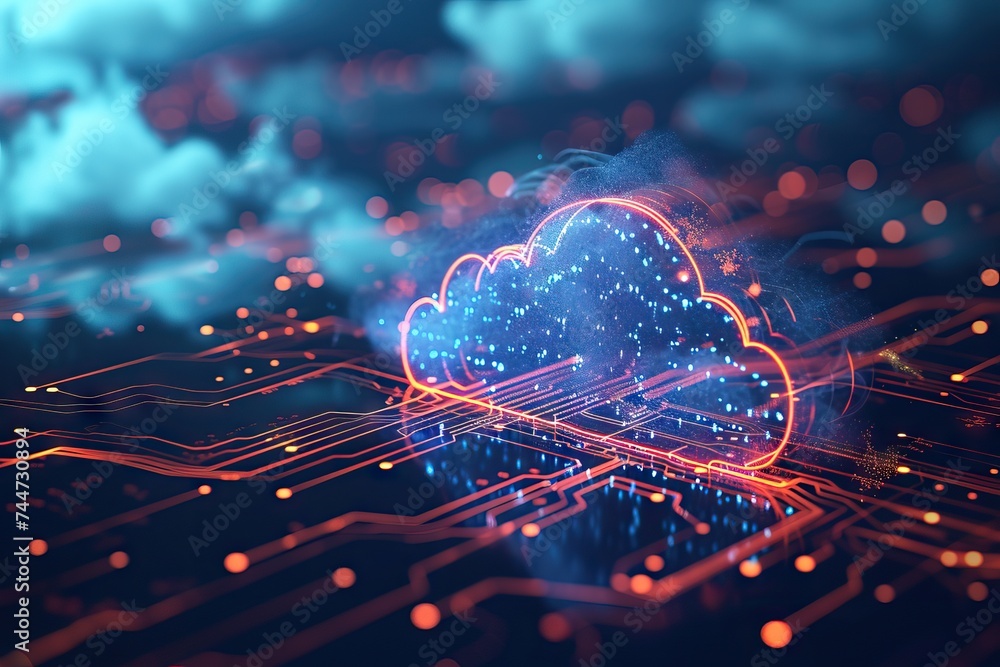 Poster futuristic cloud computing concept on circuit board