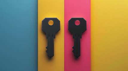Minimalist design of abstract geometry keys isolated on a clean background