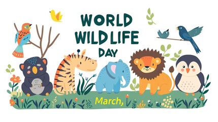 Celebrating world wildlife day with cute cartoon animals