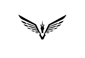 Vector illustration of a unicorn with wings. Front view in minimalist style