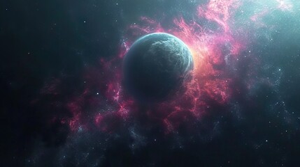 Obraz na płótnie Canvas Ethereal cosmic nebula with distant planet