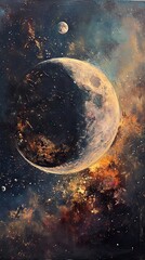 Obraz premium Celestial dreamscape: planets and stars in oil