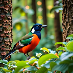 Fototapeta premium Beautiful birds in the colors of nature in the evergreen Gabo