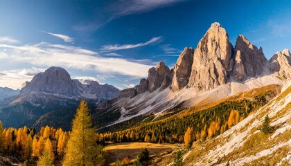 panoramic view to the dolomites in a beautiful autumn evening before sunset sorapis circuit trek the dolomites south tyrol italy - obrazy, fototapety, plakaty