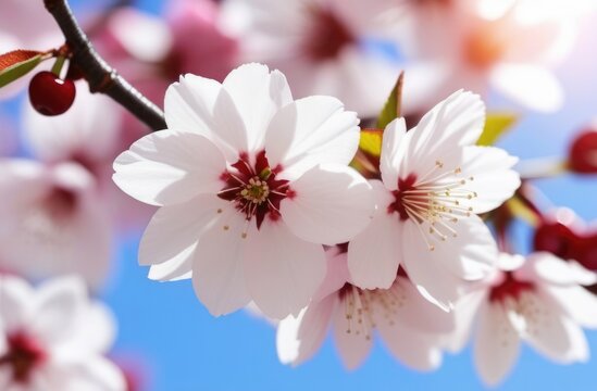 sakura branches, flowering trees, spring flowers, pink cherry blossoms, sunny day, close-up, macro photography