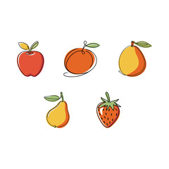 A set of different types of fresh & colorful fruits designed in a flat style on a white background