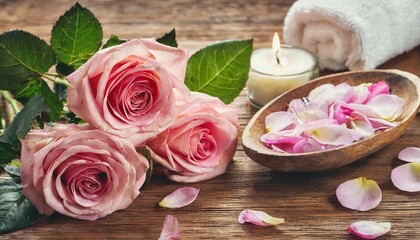 arrangement of rose flowers and beauty treatment