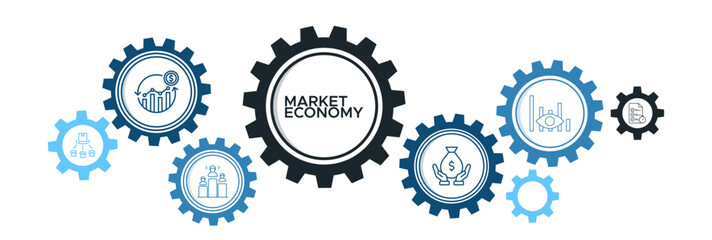 Market economy banner web icon illustration concept with an icon of economic, supply demand, competition, planning, capital, market
