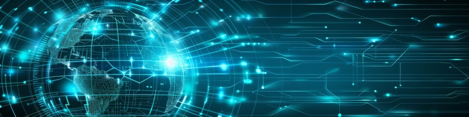 Obraz premium Panoramic Network Data Exchange Over Digital Earth
