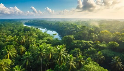 green forest in the morning the diverse amazon forest seen from above a tropical illustration - obrazy, fototapety, plakaty