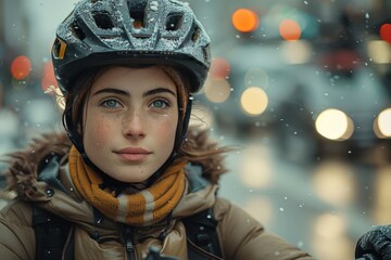 Biking Determination: Close-Up of Cyclist's Focused Eyes, Navigating the Bustling City Streets, Embracing Urban Adventure