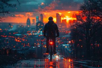 Sunset ride Silhouette, Cultural Pedals: Cyclist Silhouette on Sunset, Against Graffiti-Adorned...