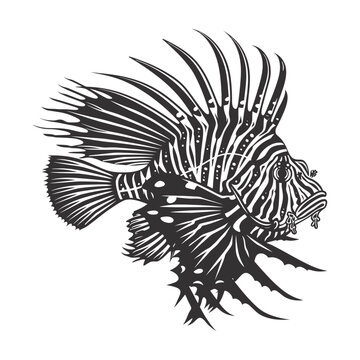 recommend clip art: Silhouette lionfish black color only full body 
