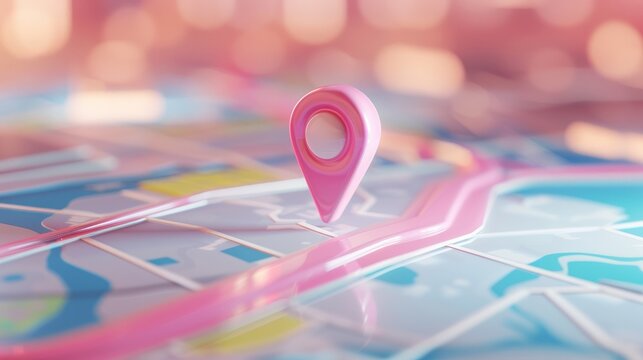  Vibrant discover your way: vibrant pink location 3d icon on map navigation background – perfect for gps, directions, and delivery services