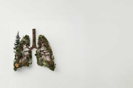 poumons compos&eacute;s d'une for&ecirc;t en mauvaise &eacute;tat et presque morte. Concept sur le lien entre notre gestion de la for&ecirc;t et la qualit&eacute; de l'air que les hommes respirent Ecoresponsabilit&eacute;. copyspace