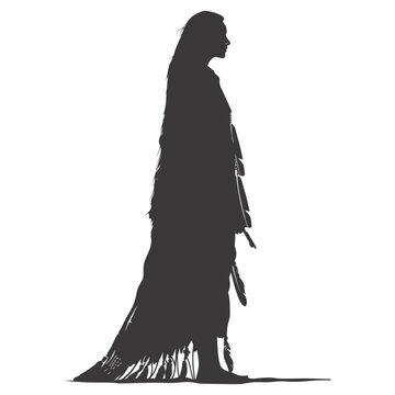 Silhouette Native American Woman Black Color Only Full Body