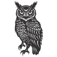 Silhouette owl animal black color only full body 