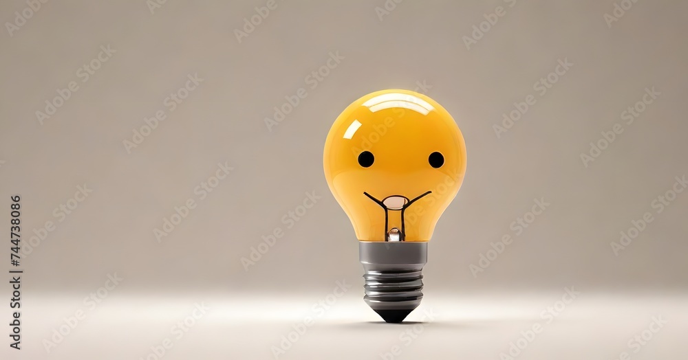 Poster this smiling light bulb character illuminates the space with cheerfulness, its eyes a reflection of 
