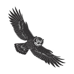 Silhouette owl animal fly black color only full body 