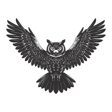 recommend clip art: Silhouette owl animal fly black color only full body 