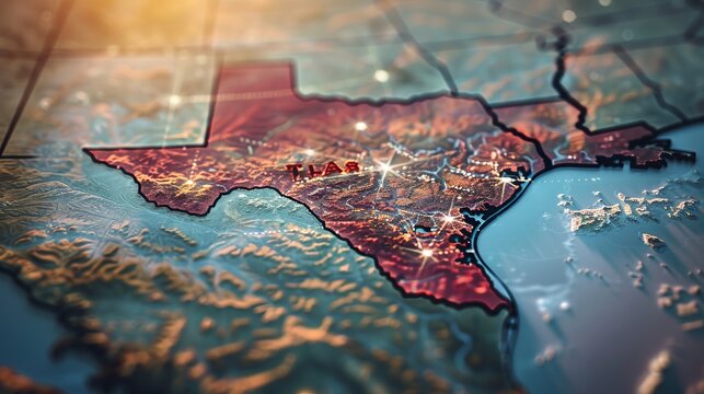  Vibrant texas state highlighted in striking red on detailed 3d map of the united states - perfect for educational materials, travel blogs, and geographic illustrations