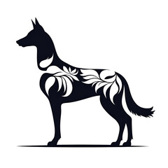standing black and white outline - malamute sled dog portrait design