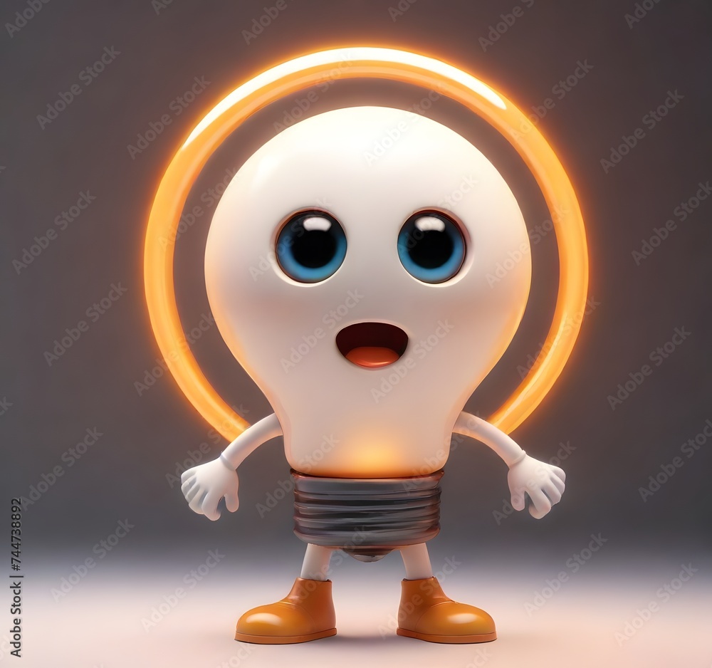 Poster this smiling light bulb character illuminates the space with cheerfulness, its eyes a reflection of 