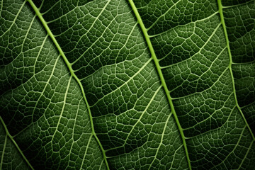 Obraz premium Close-up Macro View of a Green Leaf Revealing Nature's Intricate Patterns and Textures in Botanical Detail