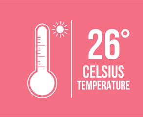 26° Celsius temperature. Vector 26 degrees, hot weather concept. Thermometer measuring thermal sensation