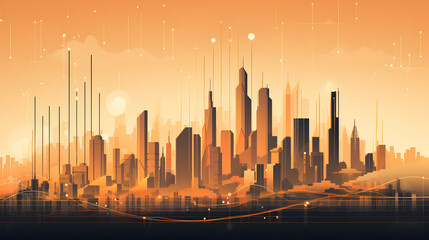 Naklejka premium modern cities and business buildings over the city skyline at sunset