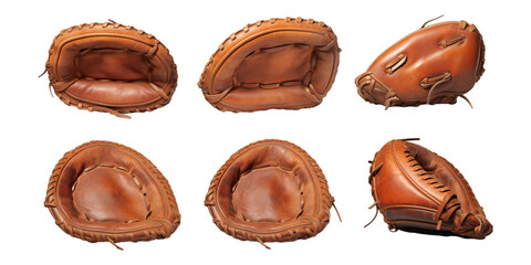 Collection of baseball glove isolated on a white background as transparent PNG