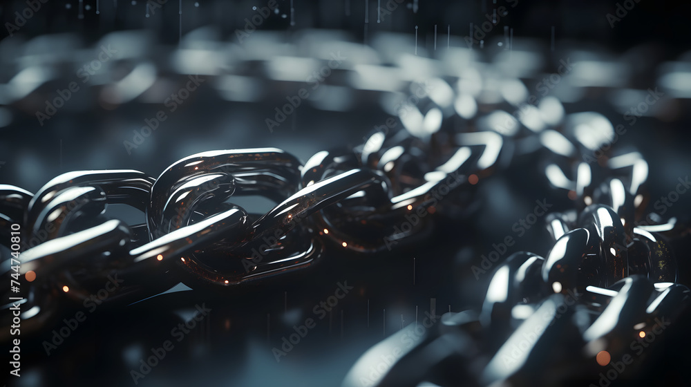 Poster two silver chains forming a chain with an image of the internet and computer technology
