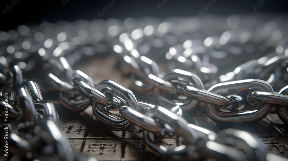 Poster two silver chains forming a chain with an image of the internet and computer technology