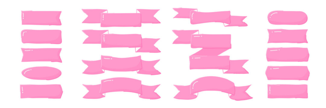Collection of horizontal textboxes, pink ribbon banners. The windows are pink like gum and candy. The quote arch is hand drawn. Suitable for children's mobile apps, websites, notes, graphic design