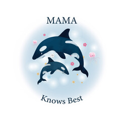 Obraz premium Blue And Pink Mama And Baby Whale Watercolour Family Mothers Day T-shirt 